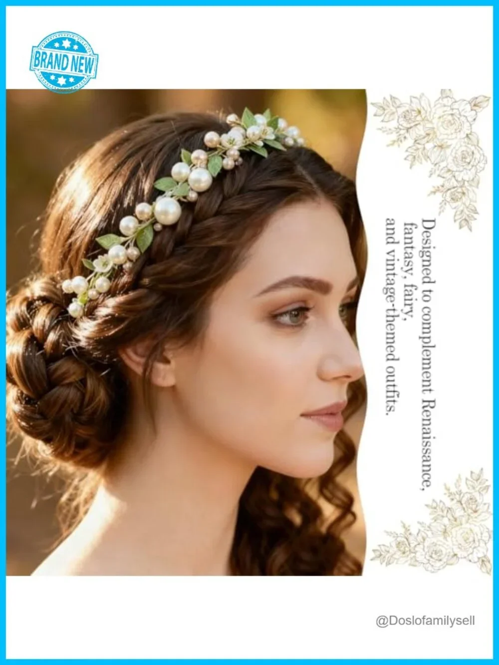 2 Pcs Faux Pearl Leaf Hair Vine Ribbon Headband Fairy Wedding Hair Accessory
